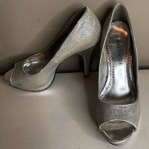 Silver Sparkly Open Toed Pumps